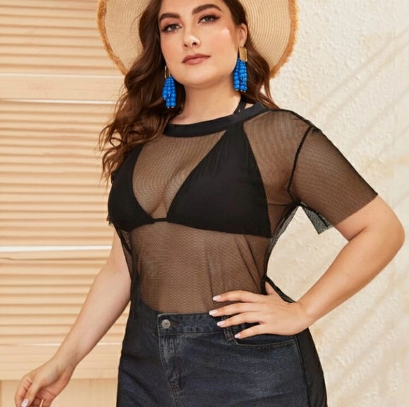 2 Pcs Black Halter Bikini & Knit Mesh Top M - Picture 7 of 7